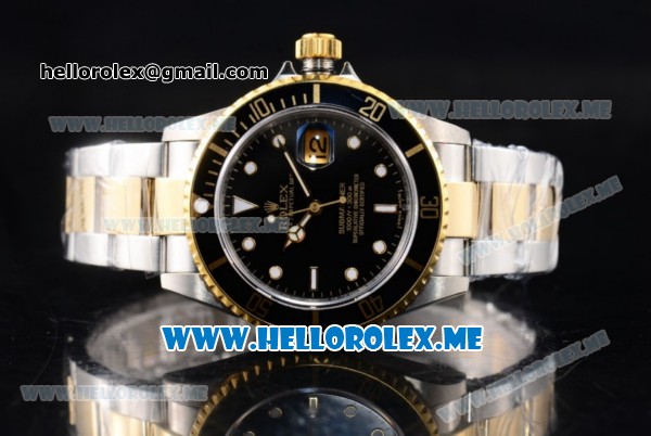 Rolex Submariner Clone Rolex 3135 Automatic Two Tone Case/Bracelet with Black Dial and Dot Markers PVD Bezel (BP) - Click Image to Close